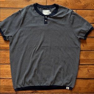 Long Wharf Supply Co SeaWell Striped Knit‎ Henley Sweater Tee Men’s Sz XXL Navy